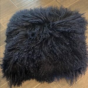Tibetan (Mongolian) lamb fur Navy throw pillow - west elm